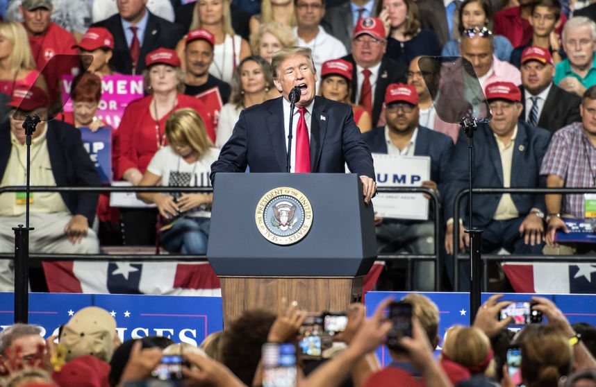 Tampa, Florida – July 31, 2018: President Donald Trump addresses his supporters at a rally in Tampa, Florida, on July 31, 2018.